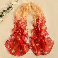 2017 new design high quality mixed color long style butterfly pattern polyester scarf wholesale